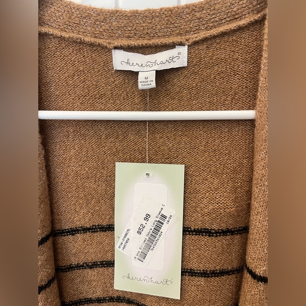 KEREN HART Brown and Black Striped Cardigan with Pockets New with Tags - Picture 3 of 5